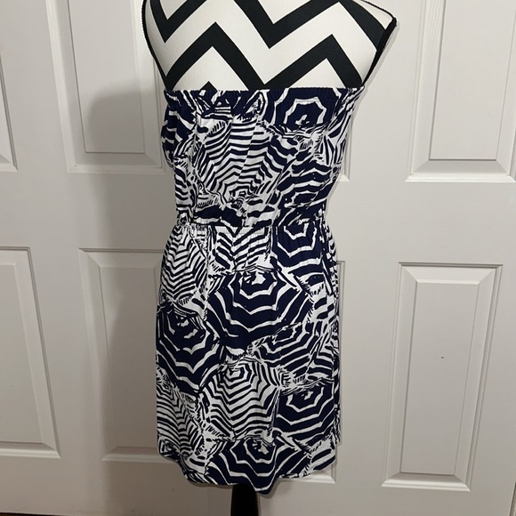 LILLY PULITZER Blue and White Pattern Strapless Sundress - Picture 3 of 5